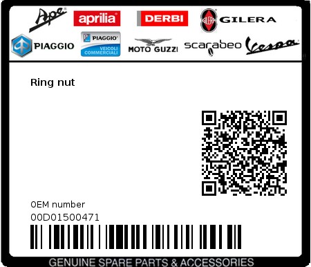 Product image: Gilera - 00D01500471 - Ring nut  0