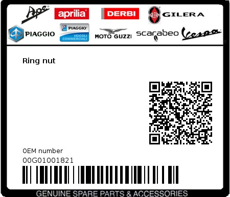 Product image: Gilera - 00G01001821 - Ring nut 