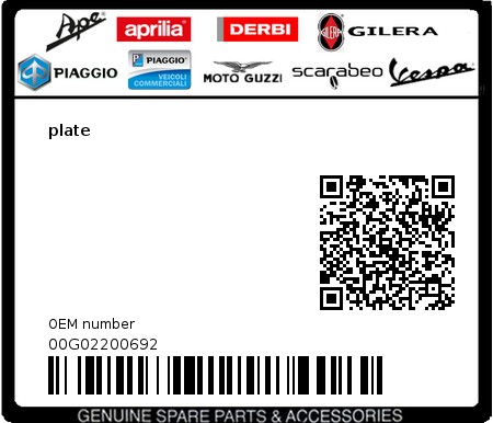 Product image: Gilera - 00G02200692 - plate 