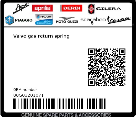 Product image: Gilera - 00G03201071 - Valve gas return spring  0