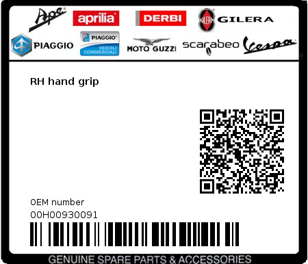 Product image: Gilera - 00H00930091 - RH hand grip  0