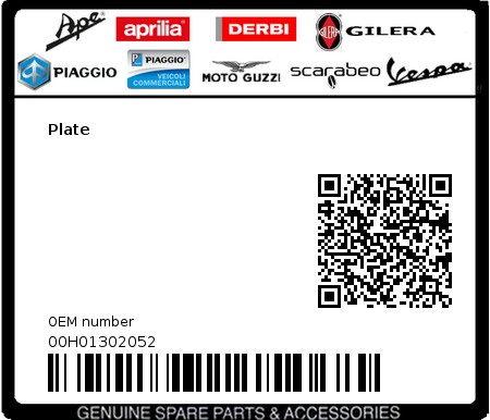 Product image: Gilera - 00H01302052 - Plate 