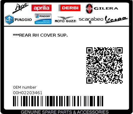 Product image: Gilera - 00H02203461 - ***REAR RH COVER SUP.  0