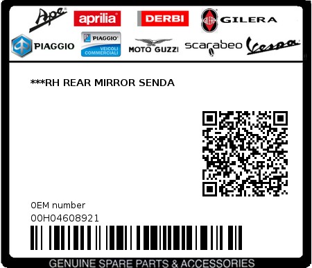 Product image: Gilera - 00H04608921 - ***RH REAR MIRROR SENDA  0