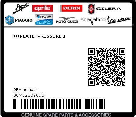 Product image: Gilera - 00M12502056 - ***PLATE, PRESSURE 1  0