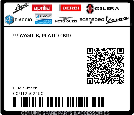 Product image: Gilera - 00M12502190 - ***WASHER, PLATE (4K8)  0