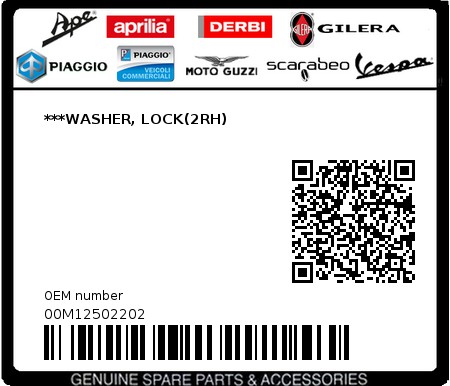 Product image: Gilera - 00M12502202 - ***WASHER, LOCK(2RH) 