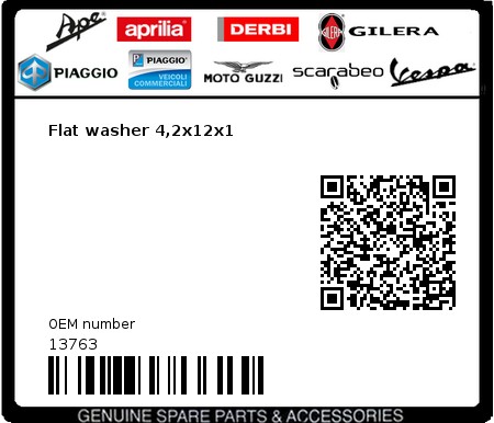 Product image: Gilera - 13763 - Flat washer 4,2x12x1 