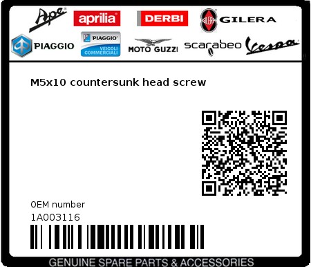 Product image: Gilera - 1A003116 - M5x10 countersunk head screw  0