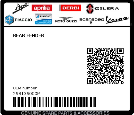 Product image: Gilera - 298136000P - REAR FENDER  0