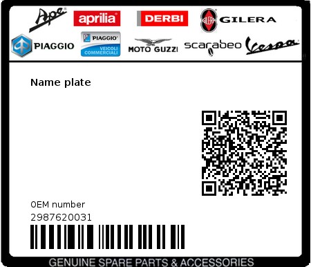 Product image: Gilera - 2987620031 - Name plate 