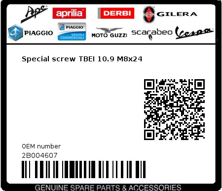 Product image: Gilera - 2B004607 - Special screw TBEI 10.9 M8x24  0