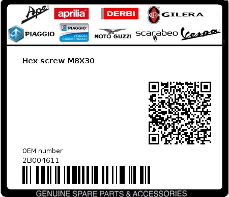 Product image: Gilera - 2B004611 - Hex screw M8X30  0