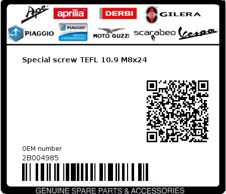 Product image: Gilera - 2B004985 - Special screw TEFL 10.9 M8x24  0