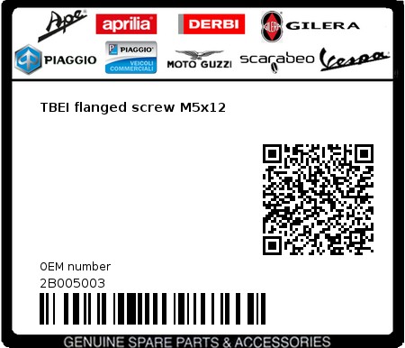 Product image: Gilera - 2B005003 - TBEI flanged screw M5x12  0