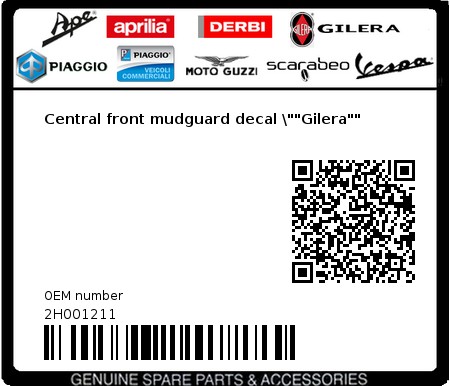 Product image: Gilera - 2H001211 - Central front mudguard decal \""Gilera""  0
