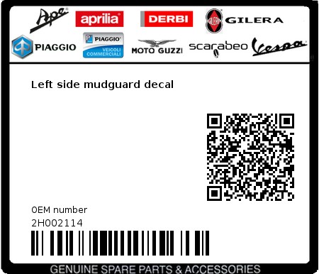 Product image: Gilera - 2H002114 - Left side mudguard decal  0