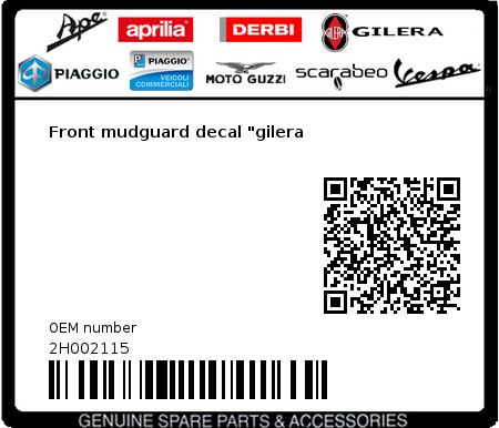Product image: Gilera - 2H002115 - Front mudguard decal "gilera  0