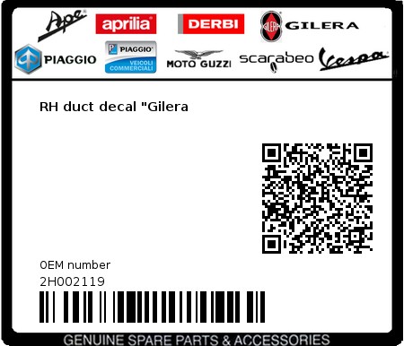 Product image: Gilera - 2H002119 - RH duct decal "Gilera  0