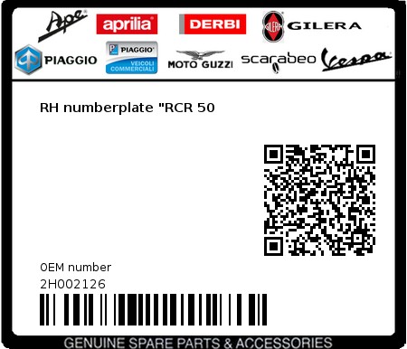 Product image: Gilera - 2H002126 - RH numberplate "RCR 50  0