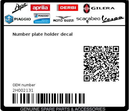 Product image: Gilera - 2H002131 - Number plate holder decal  0