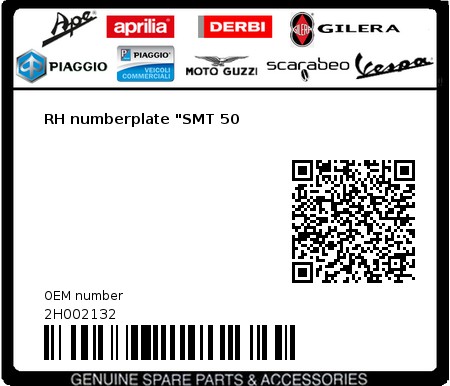 Product image: Gilera - 2H002132 - RH numberplate "SMT 50  0