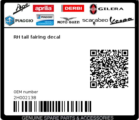 Product image: Gilera - 2H002138 - RH tail fairing decal  0