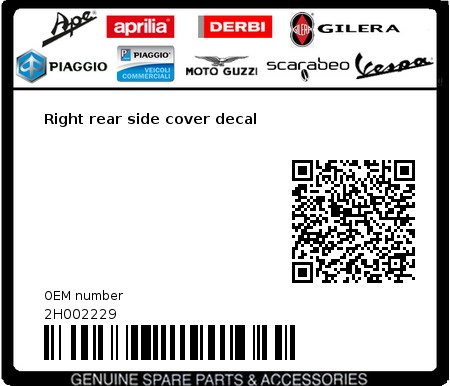Product image: Gilera - 2H002229 - Right rear side cover decal  0