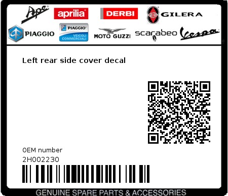 Product image: Gilera - 2H002230 - Left rear side cover decal  0