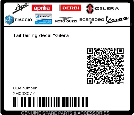 Product image: Gilera - 2H003077 - Tail fairing decal "Gilera  0