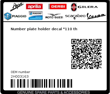 Product image: Gilera - 2H003163 - Number plate holder decal "110 th 