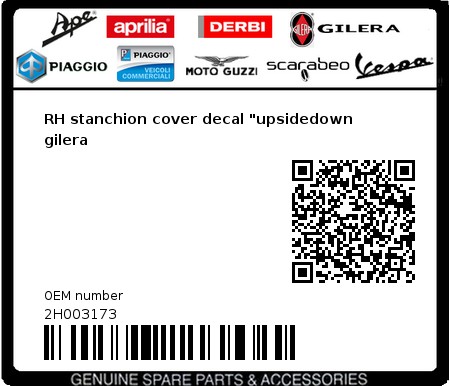 Product image: Gilera - 2H003173 - RH stanchion cover decal "upsidedown gilera 