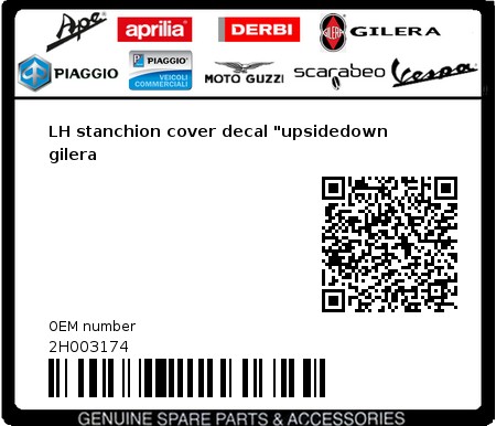 Product image: Gilera - 2H003174 - LH stanchion cover decal "upsidedown gilera 