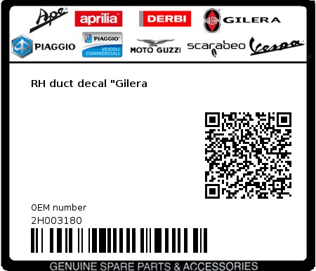 Product image: Gilera - 2H003180 - RH duct decal "Gilera  0