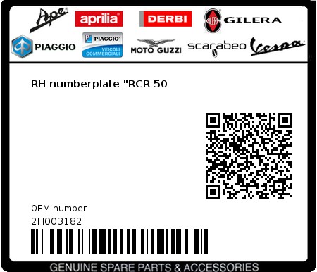 Product image: Gilera - 2H003182 - RH numberplate "RCR 50  0