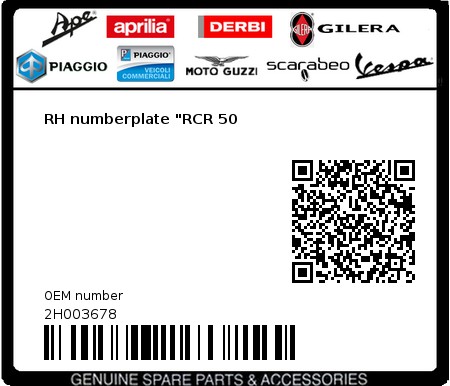 Product image: Gilera - 2H003678 - RH numberplate "RCR 50  0