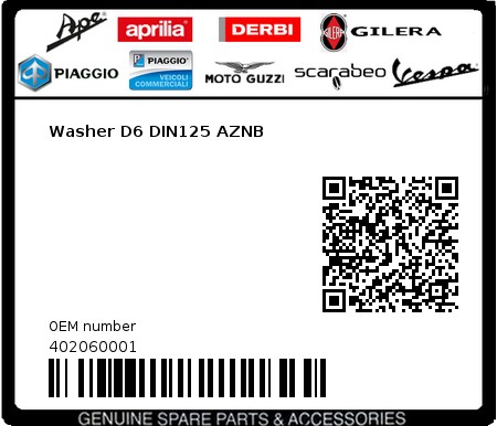 Product image: Gilera - 402060001 - Washer D6 DIN125 AZNB  0
