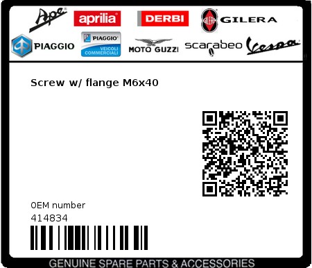 Product image: Gilera - 414834 - Screw w/ flange M6x40  0