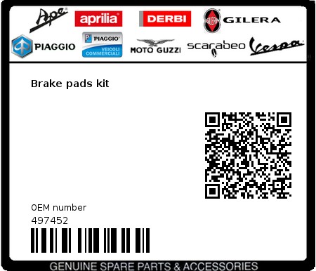 Product image: Gilera - 497452 - Brake pads kit  0