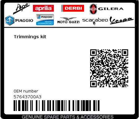 Product image: Gilera - 57643700A3 - Trimmings kit 