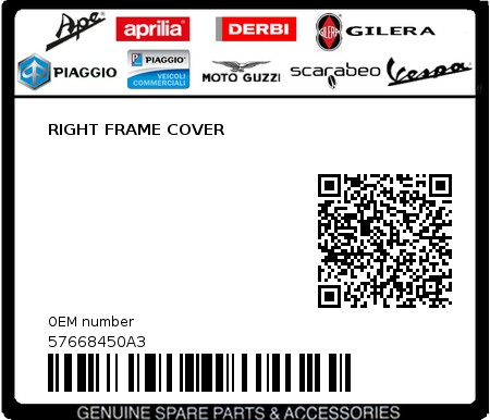 Product image: Gilera - 57668450A3 - RIGHT FRAME COVER 