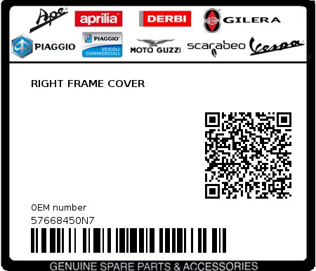 Product image: Gilera - 57668450N7 - RIGHT FRAME COVER 