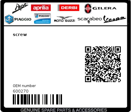 Product image: Gilera - 600270 - screw  0