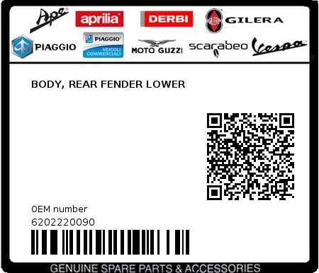 Product image: Gilera - 6202220090 - BODY, REAR FENDER LOWER  0