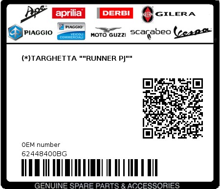 Product image: Gilera - 62448400BG - (*)TARGHETTA ""RUNNER PJ"" 