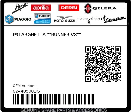 Product image: Gilera - 62448500BG - (*)TARGHETTA ""RUNNER VX""  0