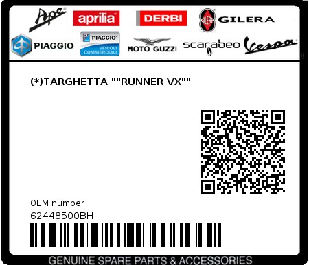 Product image: Gilera - 62448500BH - (*)TARGHETTA ""RUNNER VX""  0