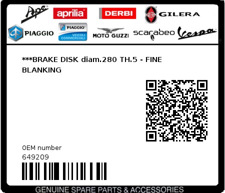 Product image: Gilera - 649209 - ***BRAKE DISK diam.280 TH.5 - FINE BLANKING  0