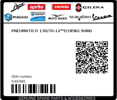 Product image: Gilera - 649486 - PNEUMATICO 130/70-12""(CHENG SHIN)  0