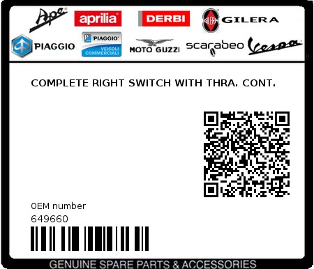 Product image: Gilera - 649660 - COMPLETE RIGHT SWITCH WITH THRA. CONT.  0